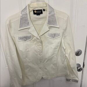 Christine Alexander Cream Jacket with Rhinestone Accents M